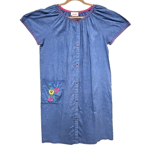Vintage Smart Time Womens XL House Dress Granny Button Front Embroidered Flower - Picture 1 of 13